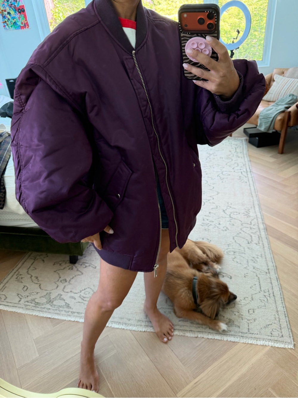 The Frankie Shop Oversized Bomber Jacket in Plum